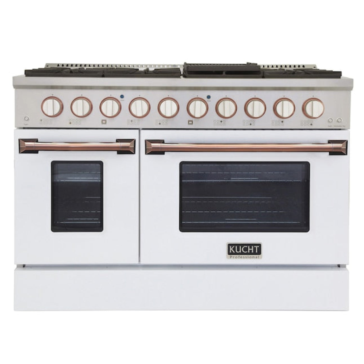 Kucht 48" Pro-Style Natural Gas Dual Fuel Range in White with Rose Gold Accents - KDF482-W-ROSE