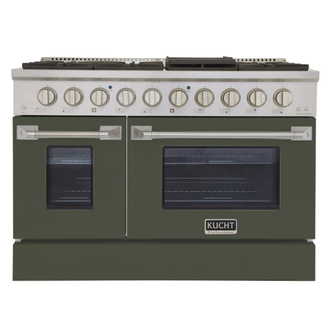 Kucht Professional 48" 6.7 cu ft. Natural Gas Range in Olive Green with Silver Accents - KNG481-OG