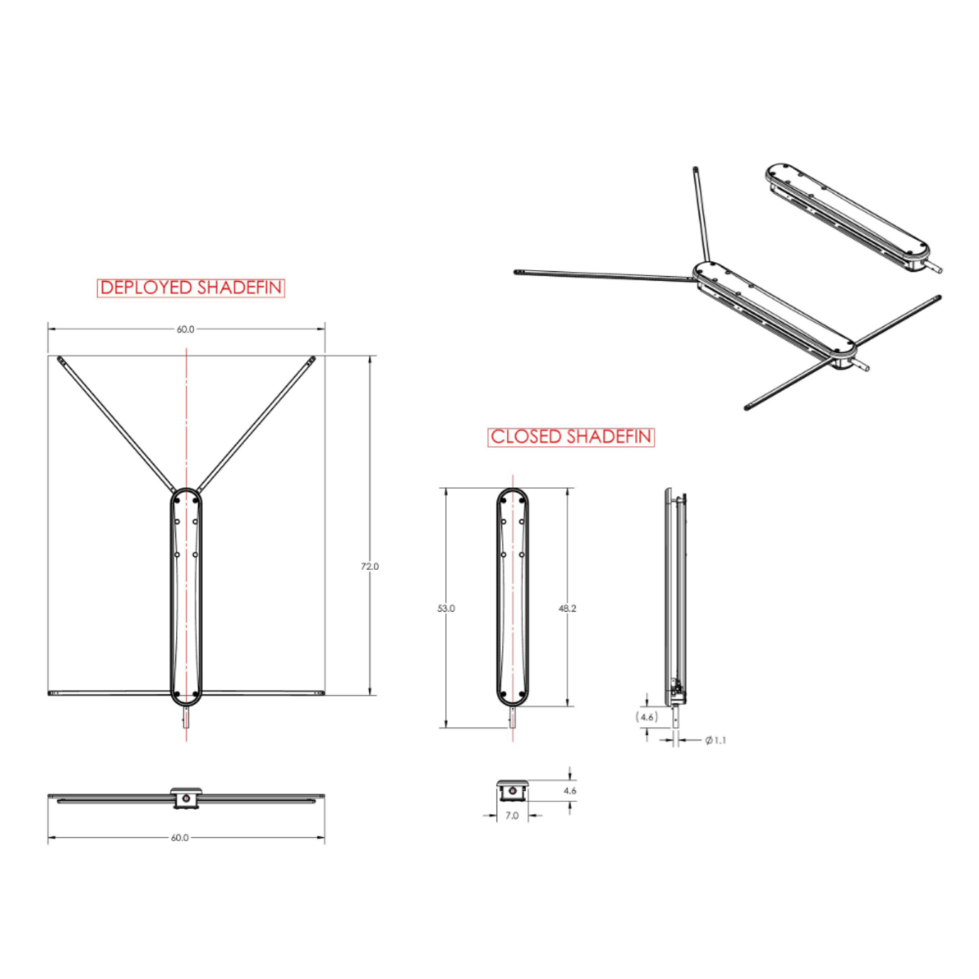 TACO Marine ShadeFin with White Fabric, Bag & Fixed Mount Kit - T10-3000-3