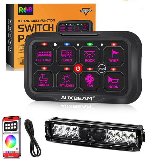 Auxbeam AR-800 RGB Switch Panel with APP+12 Inch 5D-PRO LED Light Bar, Toggle/ Momentary/ Pulsed Mode Supported - GP00012145