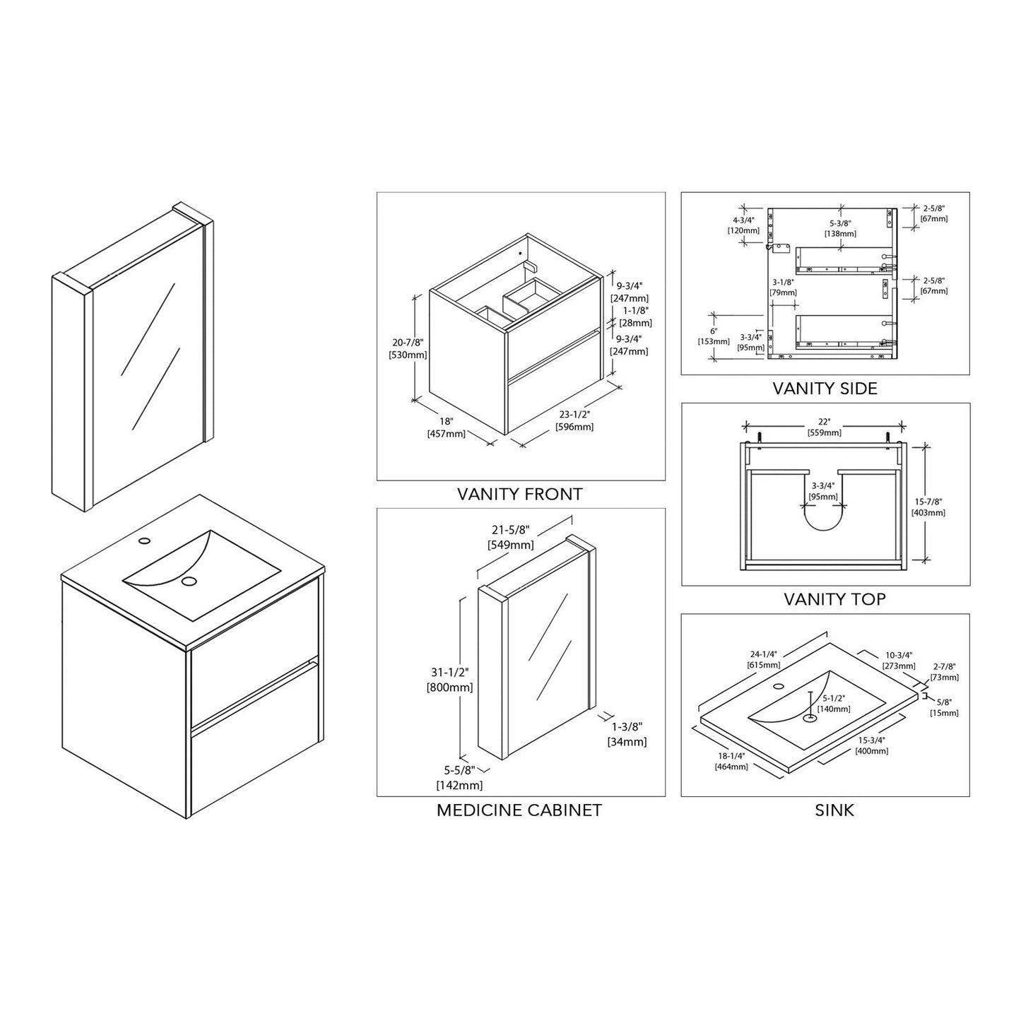Blossom Valencia 24 Inch Bathroom Vanity - V8016 24 01