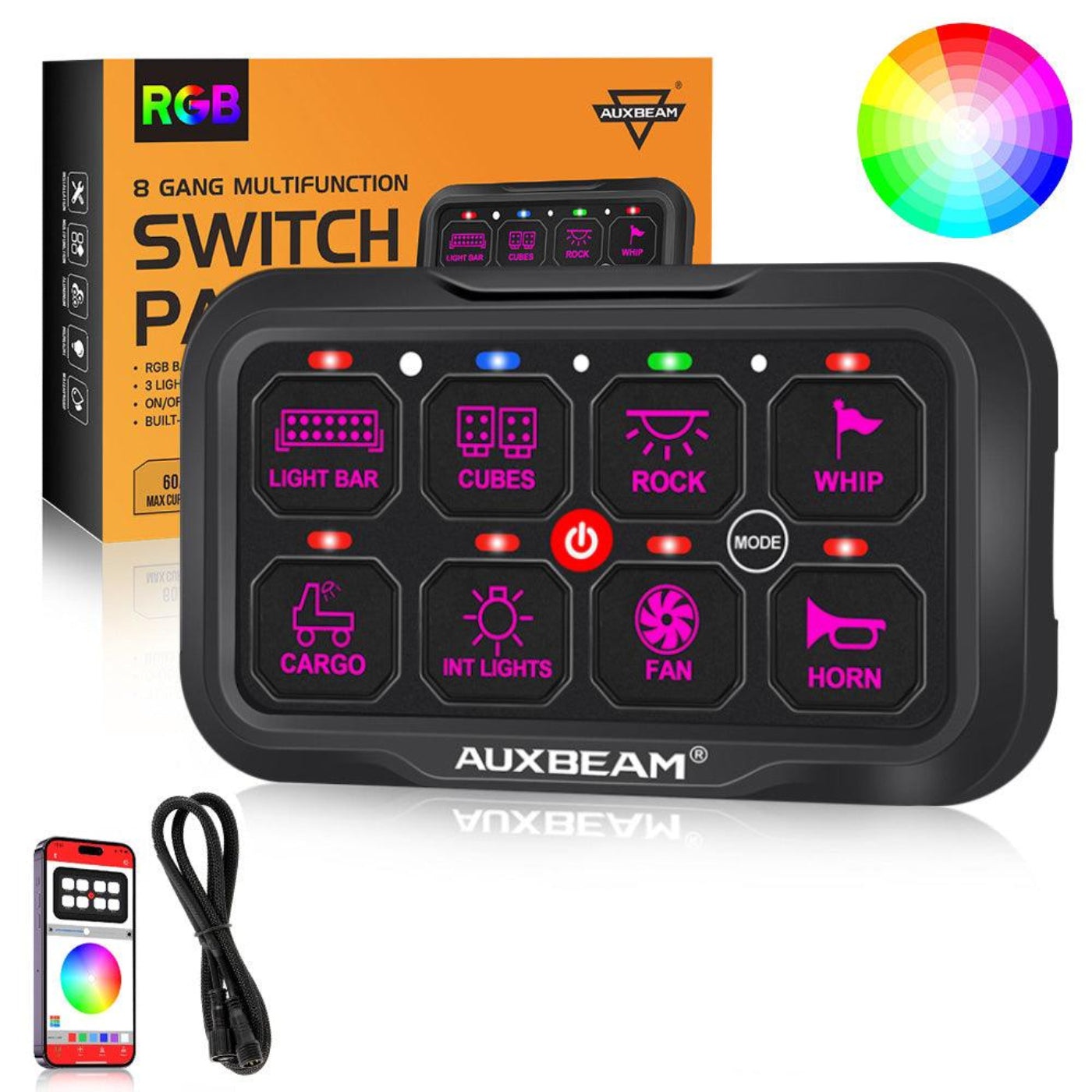 Auxbeam AR-800 RGB Switch Panel with APP+22 Inch 5D-PRO LED Light Bar, Toggle/ Momentary/ Pulsed Mode Supported - GP00012144