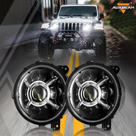 Auxbeam (2pcs/set) 9'' Round  100W LED light with Hi-Lo Beam & DRL for 2018-2022 Jeep Wrangler JL, 2019-2022 Gladiator JT - QP005944
