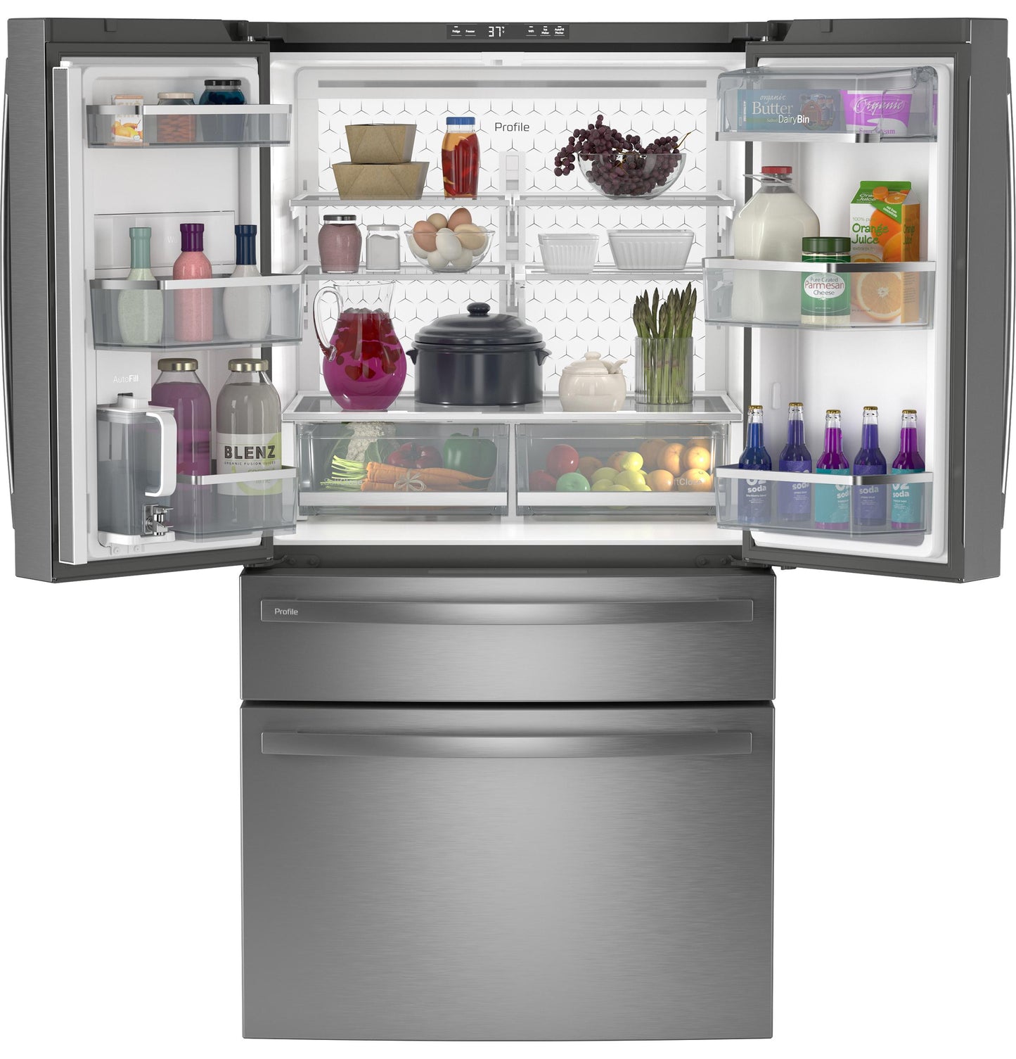 GE 23.2 Cu. Ft. Smart 4-Door French-Door Fridge, Counter-Depth - PJE23BYWFS-KT