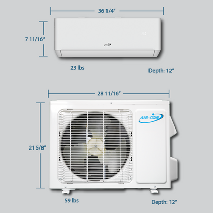 Air-Con Blue Series 4 12000 BTU 23 SEER Mini Split Air Conditioner 15ft Lineset & Wiring - ALPCI/EM4H1E12