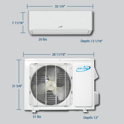 Air-Con Blue Series 4 9000 BTU 23.5 SEER2 Mini Split Air Conditioner 15ft Lineset & Wiring - ALPCI/EM4H4E09