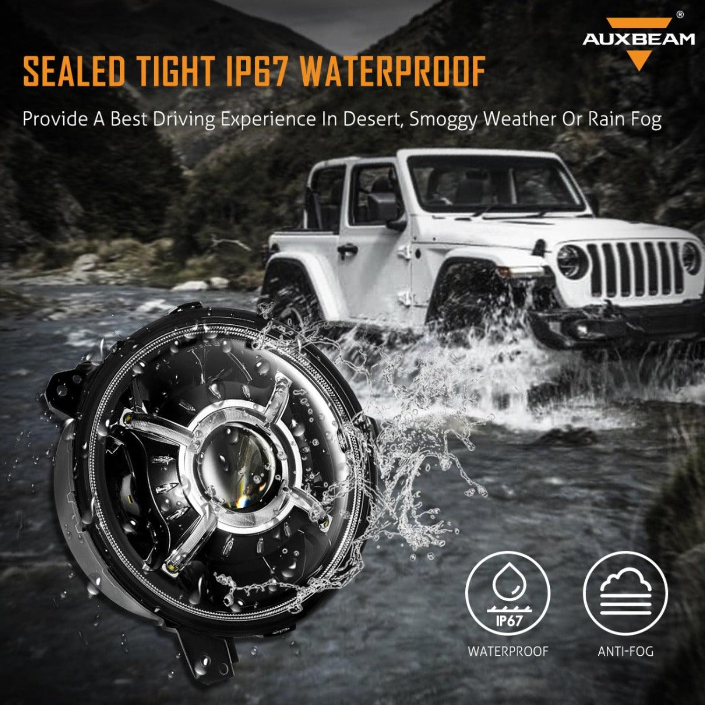 Auxbeam (2pcs/set) 9'' Round  100W LED light with Hi-Lo Beam & DRL for 2018-2022 Jeep Wrangler JL, 2019-2022 Gladiator JT - QP005944