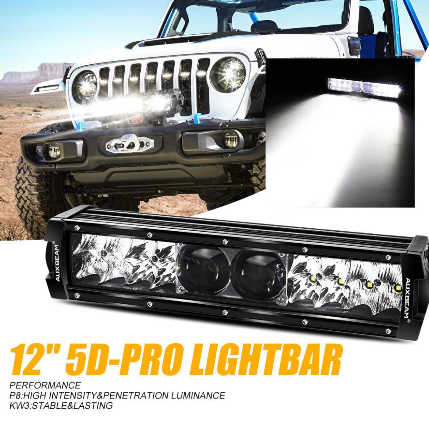 Auxbeam AR-800 RGB Switch Panel with APP+12 Inch 5D-PRO LED Light Bar, Toggle/ Momentary/ Pulsed Mode Supported - GP00012145