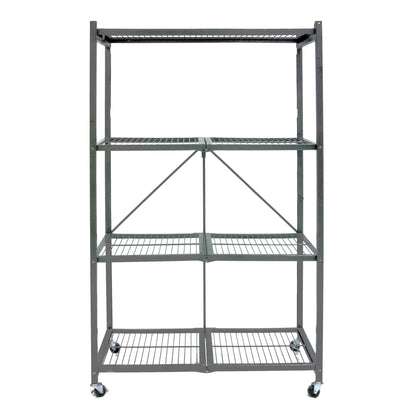 Origami 4 Tier Multipurpose Folding Storage Rack with Wheels, 4 Pack, Gray - 414443