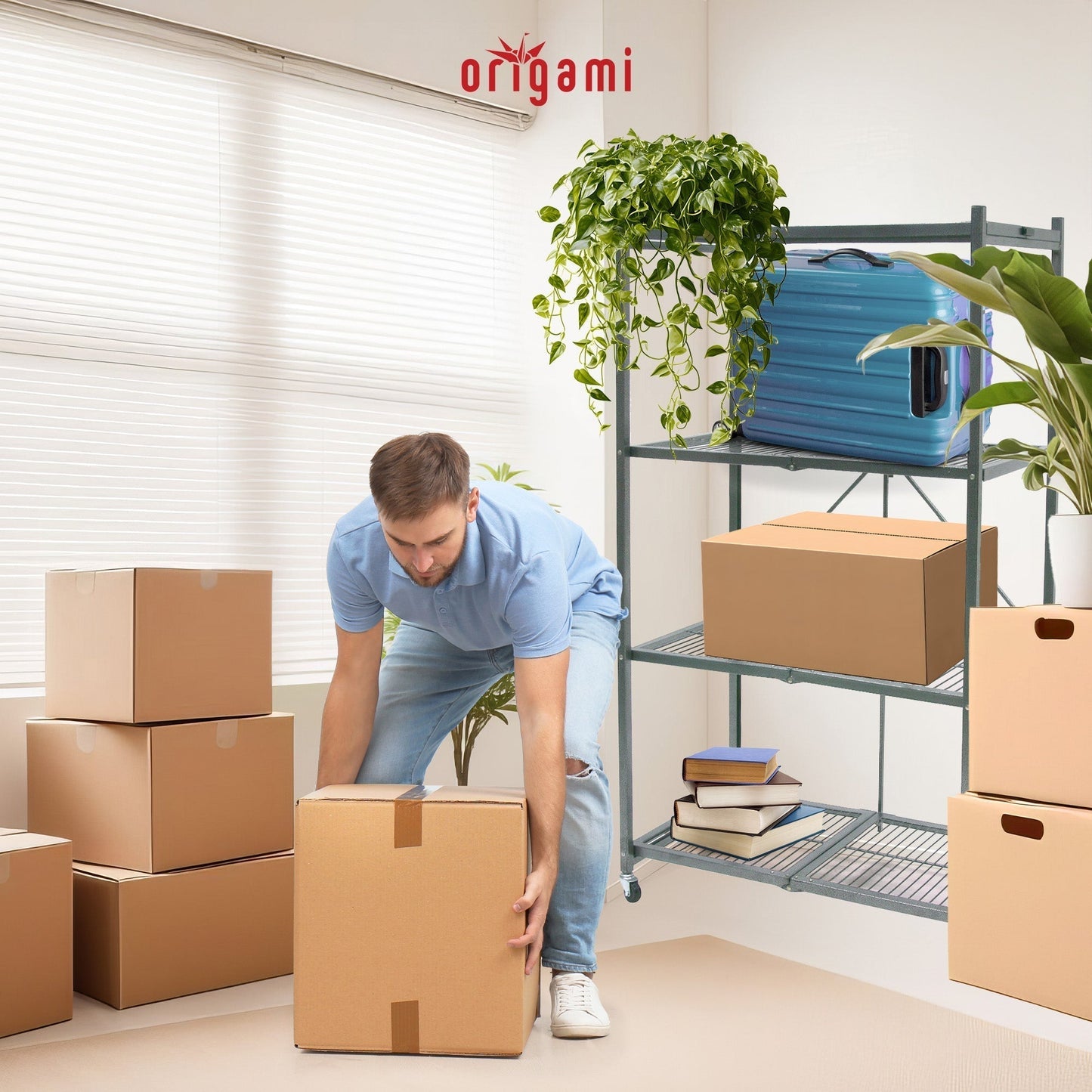 Origami 4 Tier Multipurpose Folding Storage Rack with Wheels, 3 Pack, Gray - 414442