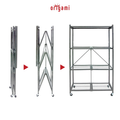 Origami 4 Tier Multipurpose Folding Storage Rack with Wheels, 4 Pack, Gray - 414443