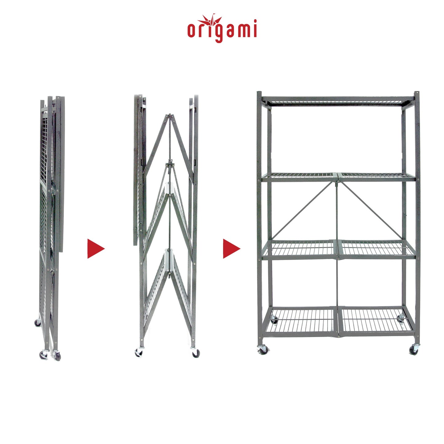 Origami 4 Tier Multipurpose Folding Storage Rack with Wheels, 3 Pack, Gray - 414442