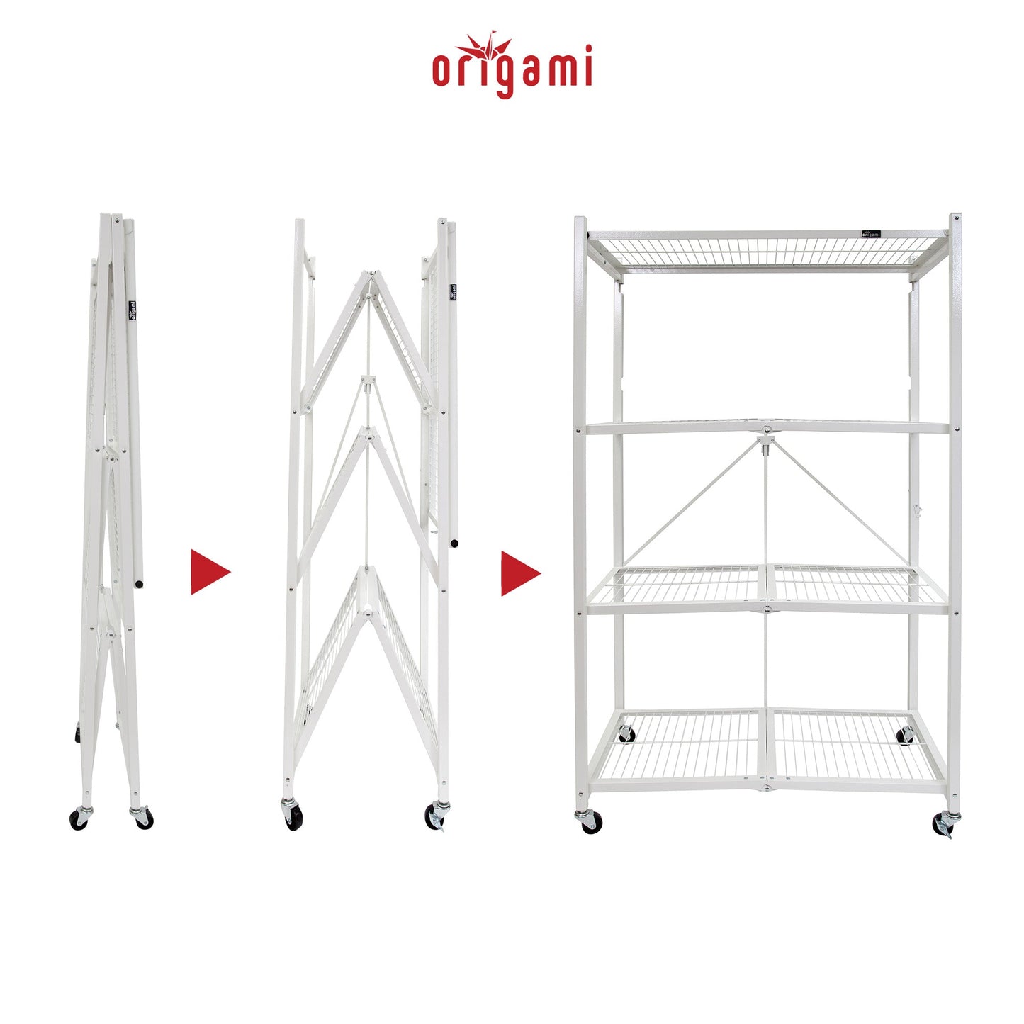 Origami 4-Pack R5-06W 4-Wheel 4-Shelf Folding Steel Wire Shelving Storage, White - 415205