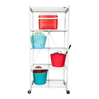 Origami 2 Pack Large Wheeled 5-Shelf Folding Steel Wire Shelving Rack, White - 415233