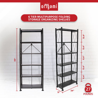 Origami 6 Tier Classic Steel Bookcase Organizer Storage Rack, Black (2 Pack) - 125949