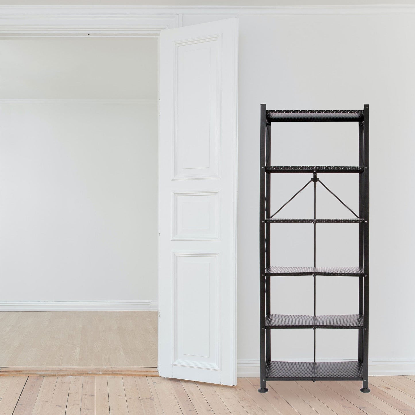 Origami 6 Tier Classic Steel Bookcase Organizer Storage Rack, Black (2 Pack) - 125949