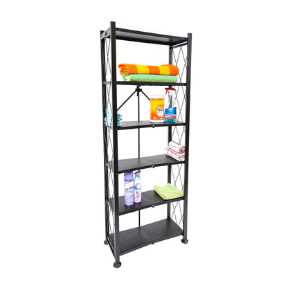 Origami 6 Tier Classic Steel Bookcase Organizer Storage Rack, Black (2 Pack) - 125949