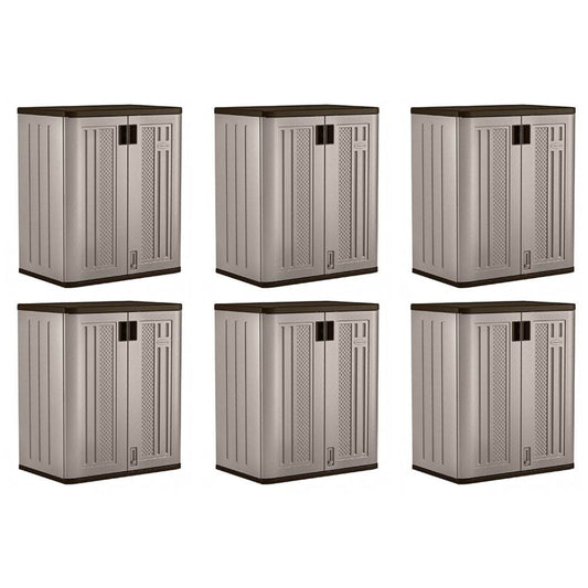Suncast 9 Cu Ft Heavy Duty Resin Garage Base Storage Cabinet, Platinum (6 Pack) - 120281