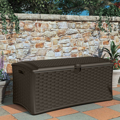 Suncast 72 Gallon Resin Wicker Outdoor Patio Storage Deck Box, Brown (4 Pack) - 123040