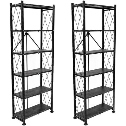 Origami 6 Tier Classic Steel Bookcase Organizer Storage Rack, Black (2 Pack) - 125949