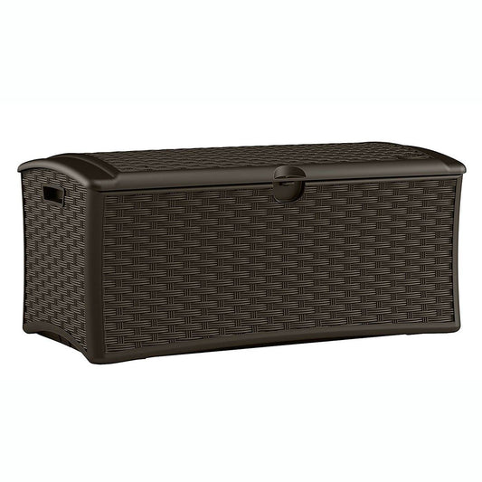 Suncast 72 Gallon Resin Wicker Outdoor Patio Storage Deck Box, Brown (6 Pack) - 126415