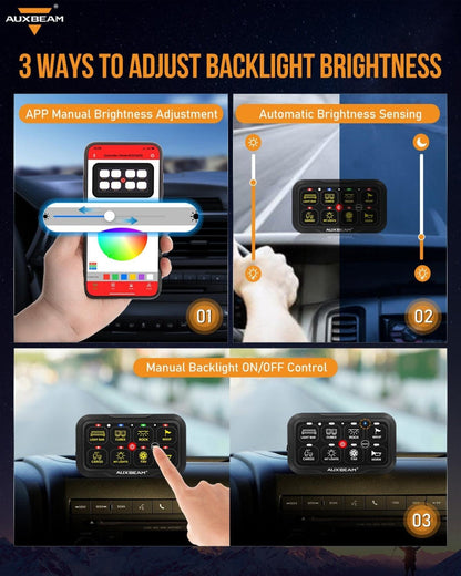 Auxbeam AR-800 RGB Switch Panel with APP+12 Inch 5D-PRO LED Light Bar, Toggle/ Momentary/ Pulsed Mode Supported - GP00012145