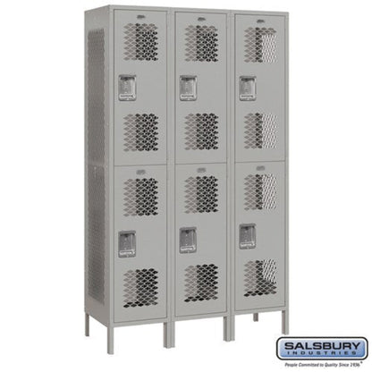 Salsbury 15" Wide Double Tier Vented Metal Locker - 3 Wide - 82365GY-A
