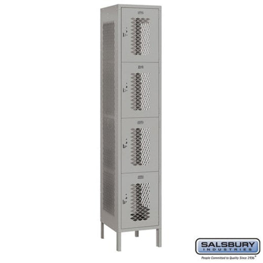 Salsbury 15" Wide Four Tier Vented Metal Locker - 1 Wide - 84365GY-A