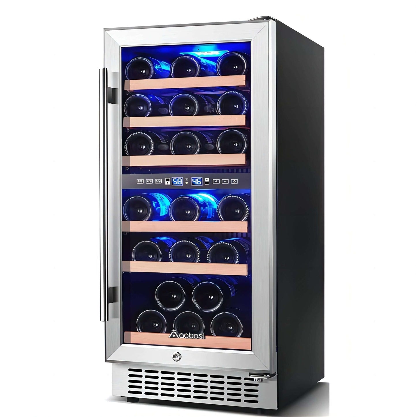 AOBOSI 15 inch Wine Cooler Dual Zone Refrigerator 30 Bottles - YC-100B
