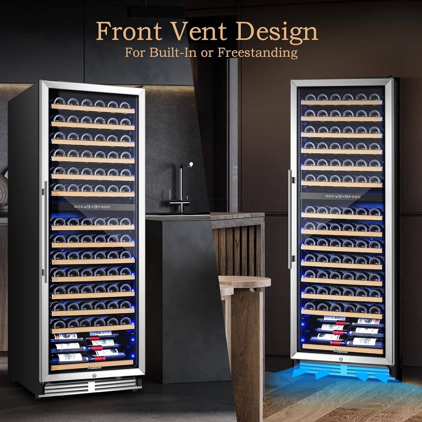AOBOSI 24 inch Wine Cooler 154 Bottles Capacity Dual Zone - YC-408B