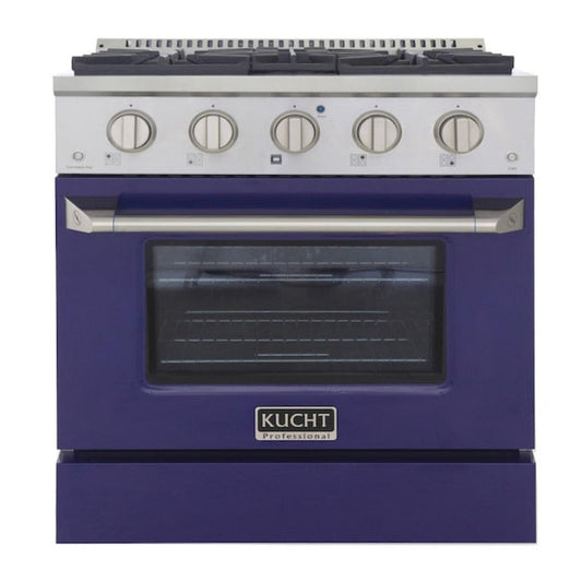 Kucht Professional 30 in. 4.2 cu ft. Natural Gas Range with Blue Door and Silver Knobs, - KNG301-B