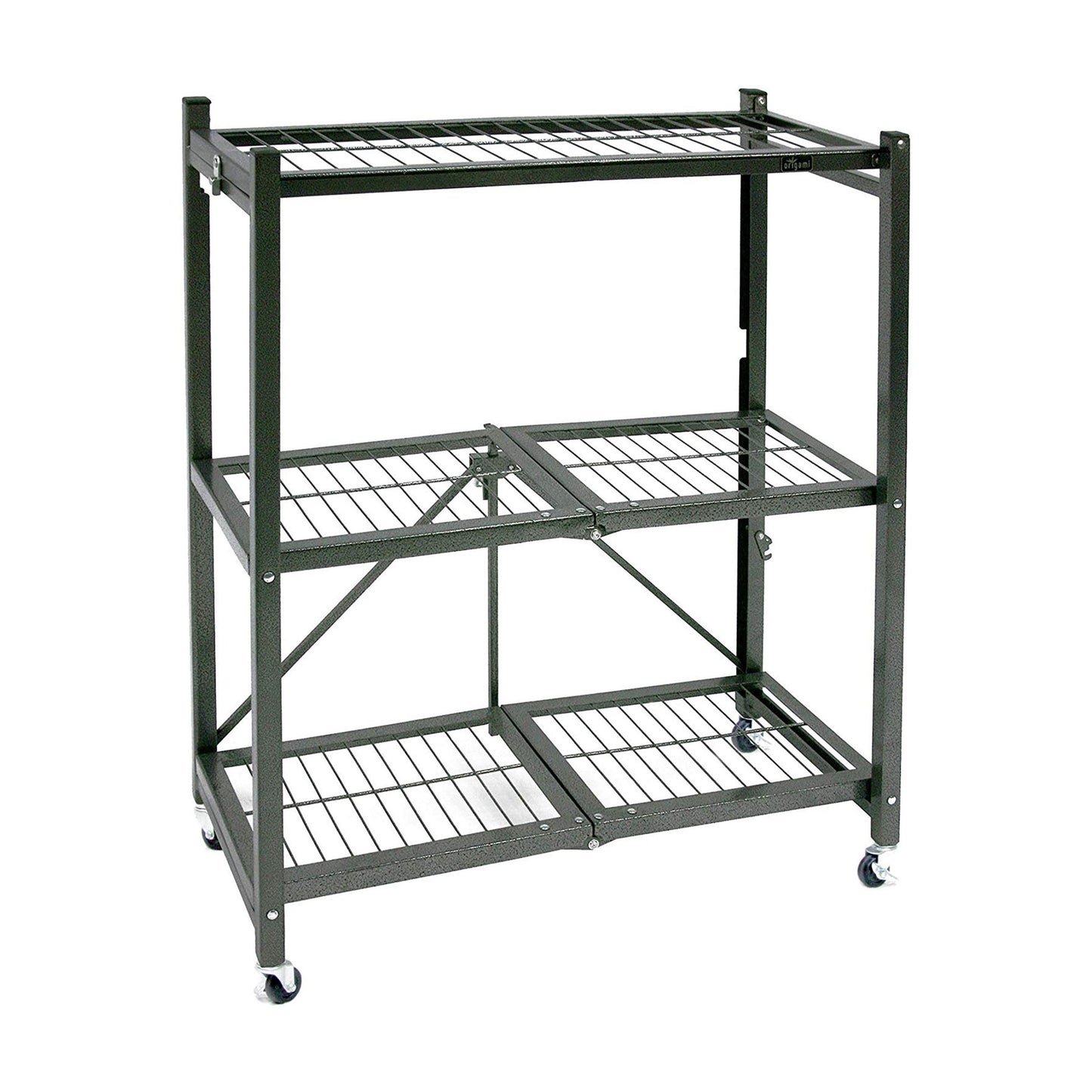 Origami R3 Foldable 3-Tiered Shelf Storage Rack & Wheels, Pewter (4 Pack) - 253008