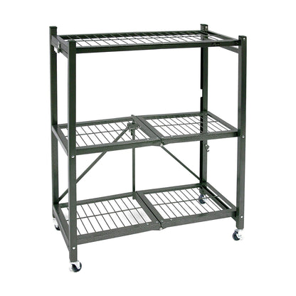 Origami R3 Foldable 3-Tiered Shelf Storage Rack & Wheels, Pewter (4 Pack) - 253008