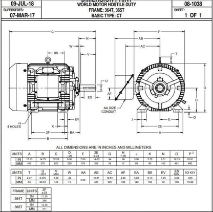 U. S. Motors Nidec HD75P2E 75 hp 1800 RPM 365T Frame 208-230/460V TEFC - HD75P2E