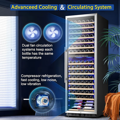 AOBOSI 24 inch ‎Wine Cooler 176 Bottles Capacity Dual Zone - YC-510B