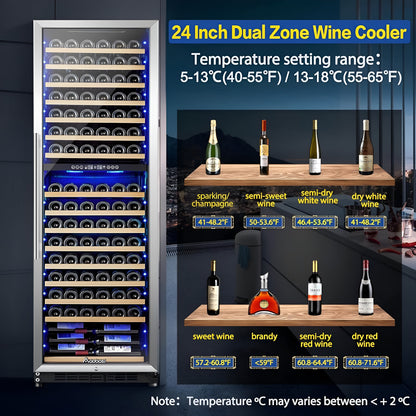 AOBOSI 24 inch ‎Wine Cooler 176 Bottles Capacity Dual Zone - YC-510B