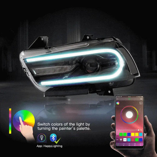 Auxbeam LED Headlight Assembly RGB Dual Beam Projector Black For 2011-2014 Dodge Charger(LD) - GD002676