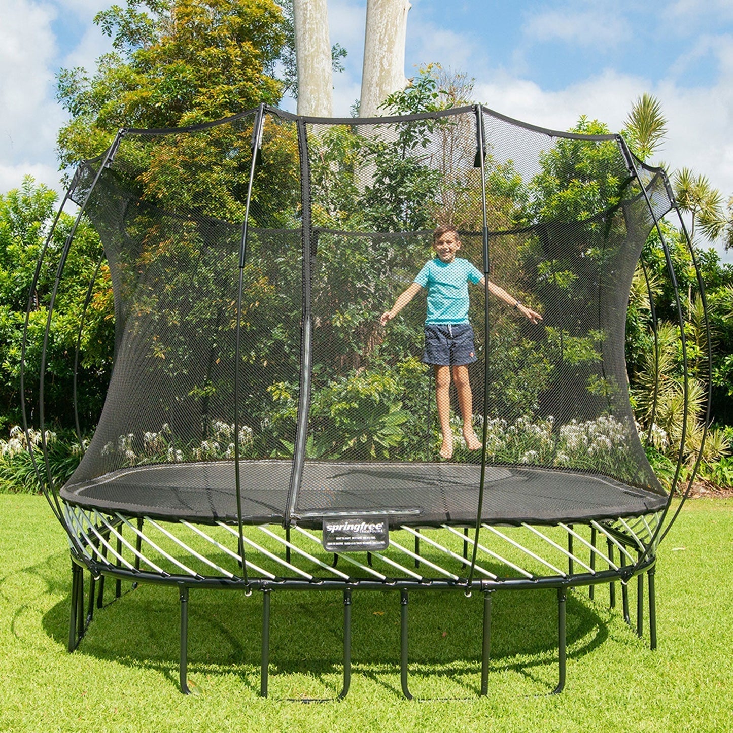 Springfree Outdoor Square 13 Foot Trampoline, Enclosure, Hoop Game, and Ladder - 215885