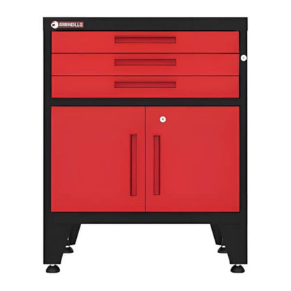 Armadillo Tough Red 3-Drawer 2-Door Cabinet Base Cabinet with Rubber Work Mat - AR3DR28BR