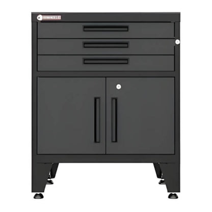 Armadillo Tough Black 3-Drawer 2-Door Cabinet Base Cabinet with Rubber Work Mat - AR3DR28BB