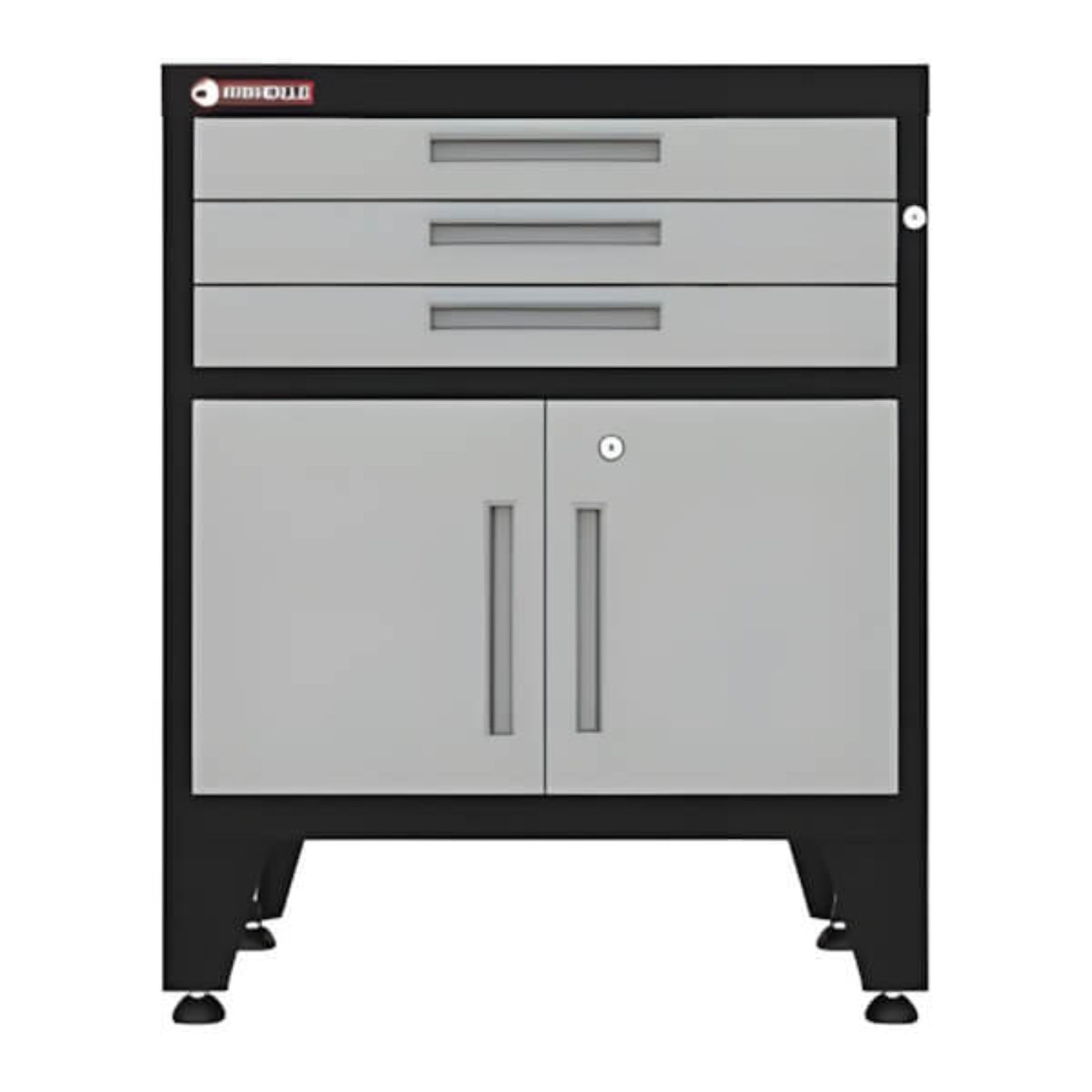 Armadillo Tough Grey 3-Drawer 2-Door Cabinet Base Cabinet with Rubber Work Mat - AR3DR28BG