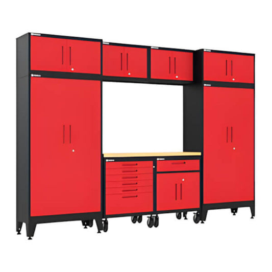 Armadillo Tough Red 9-Piece Garage Cabinet Set with Levelers and Casters - AR9PC105R