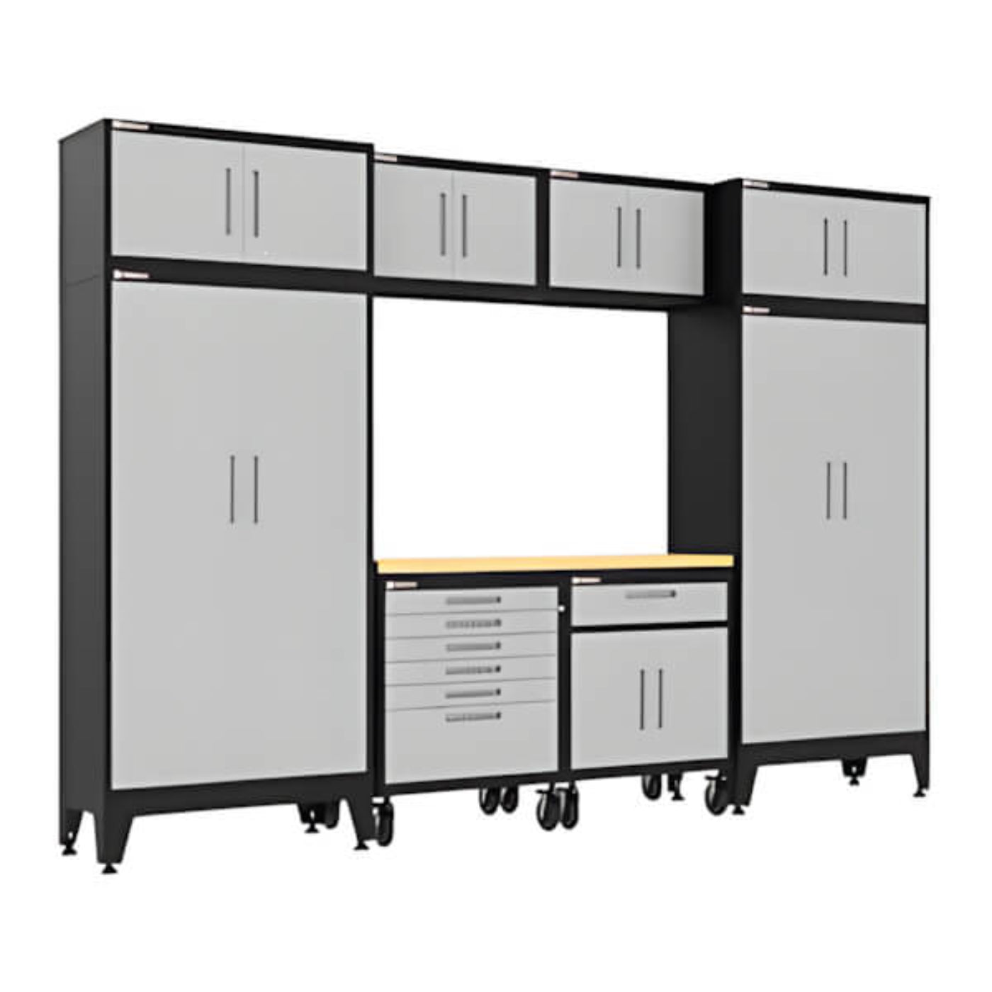 Armadillo Tough Grey 9-Piece Garage Cabinet Set with Levelers and Casters - AR9PC105G