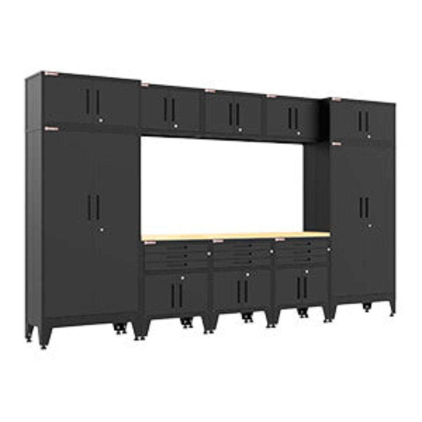 Armadillo Tough Black 7-Piece Garage Cabinet Storage System with Levelers and Casters - AR7PC95B
