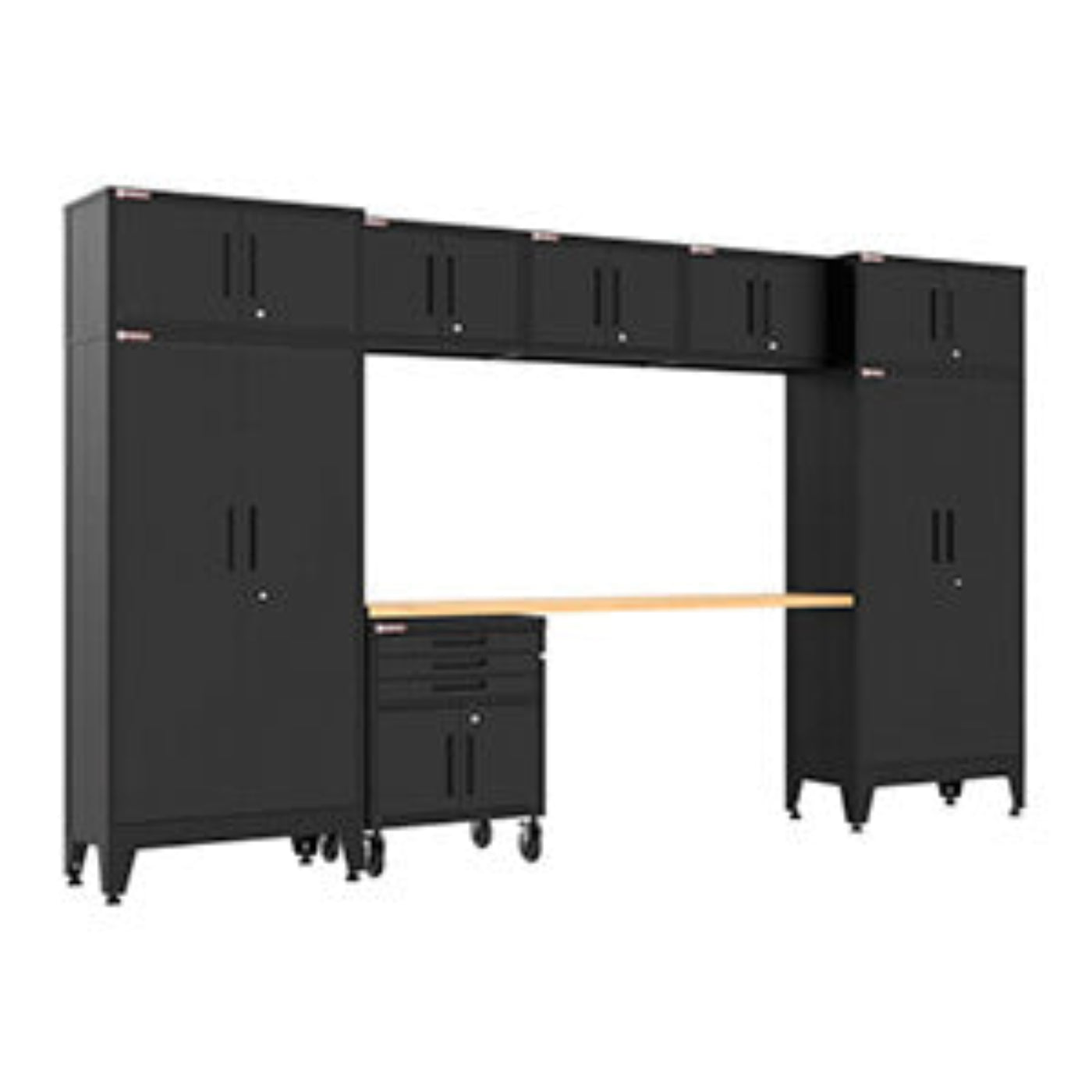 Armadillo Tough Black 9-Piece Garage Cabinet Set with Levelers and Casters - AR9PC124B
