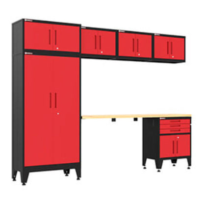 Armadillo Tough Red 7-Piece Garage Cabinet Set with Levelers and Casters - AR7PC125R