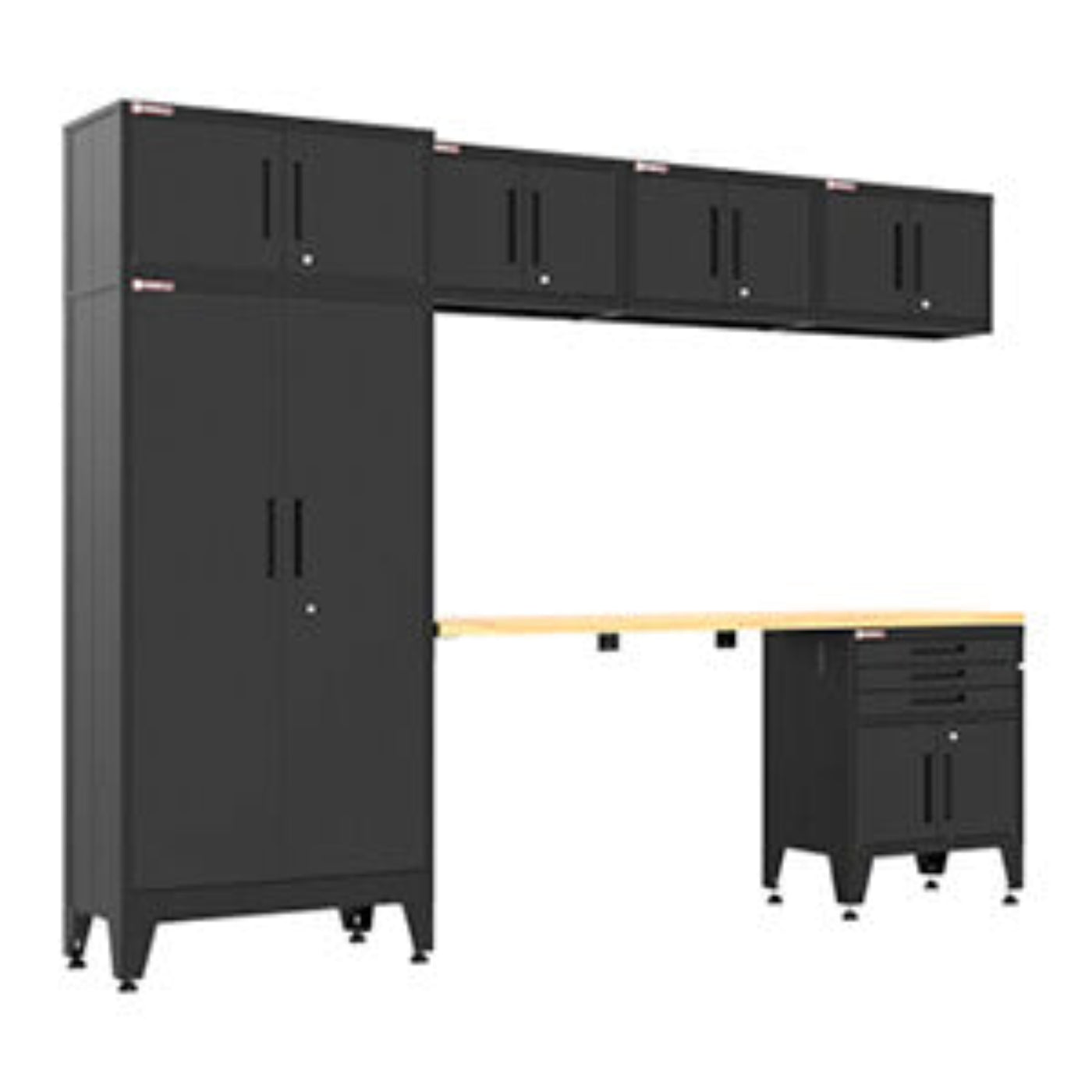 Armadillo Tough Black 7-Piece Garage Cabinet Set with Levelers and Casters - AR7PC125B