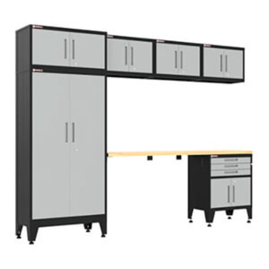 Armadillo Tough Grey 7-Piece Garage Cabinet Set with Levelers and Casters - AR7PC125G