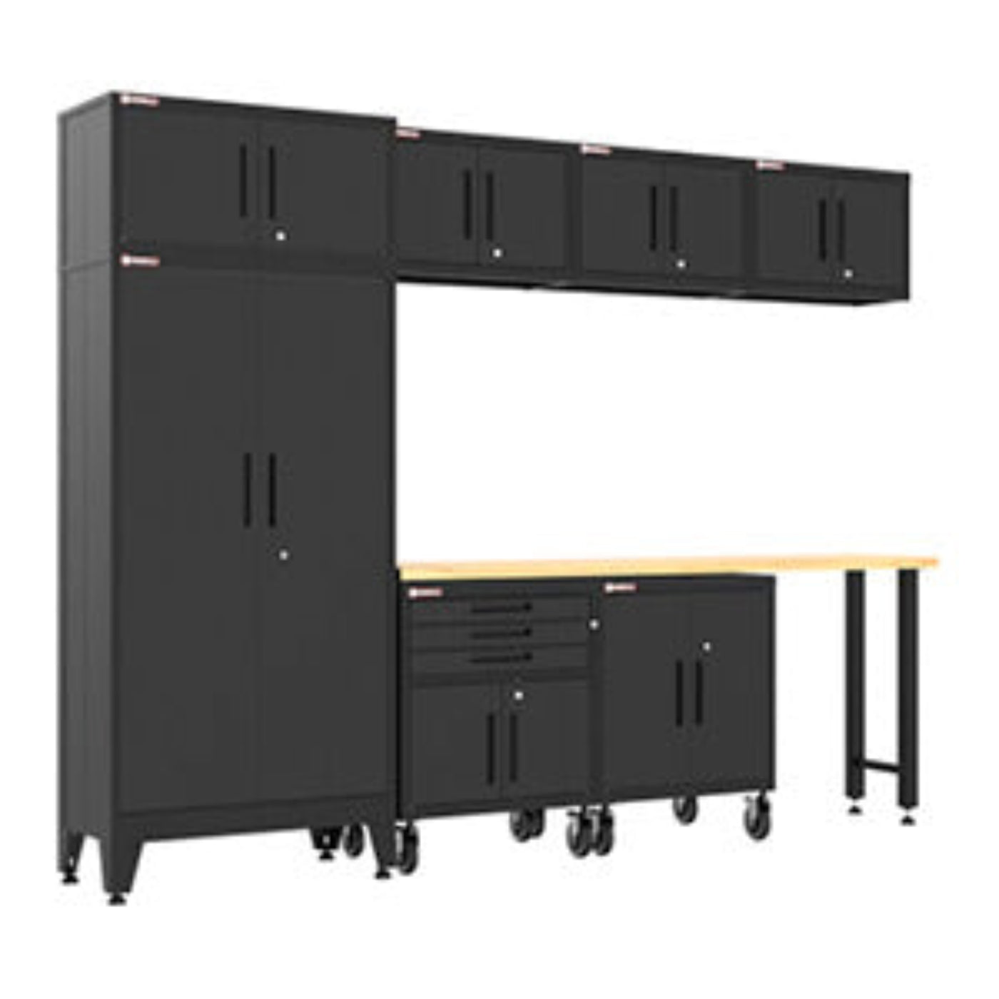 Armadillo Tough Black 8-Piece Garage Cabinet Set with Levelers and Casters - AR8PC126B