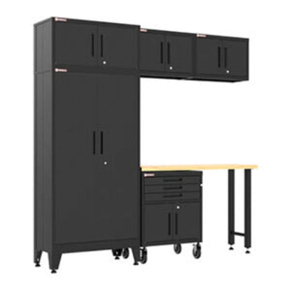 Armadillo Tough Black 6-Piece Garage Cabinet Set with Levelers and Casters - AR6PC128B